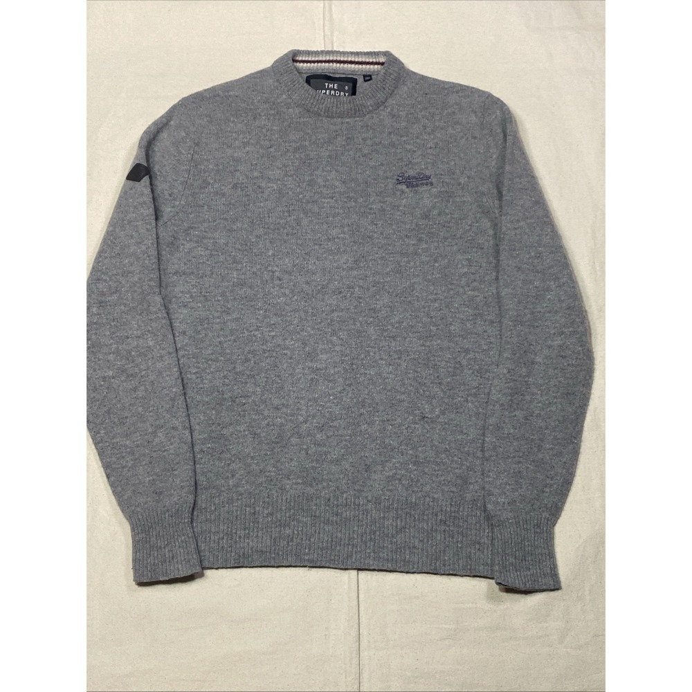 Superdry Sweater Mens Medium Crew Neck Pullover Knit Wool Blend Gray